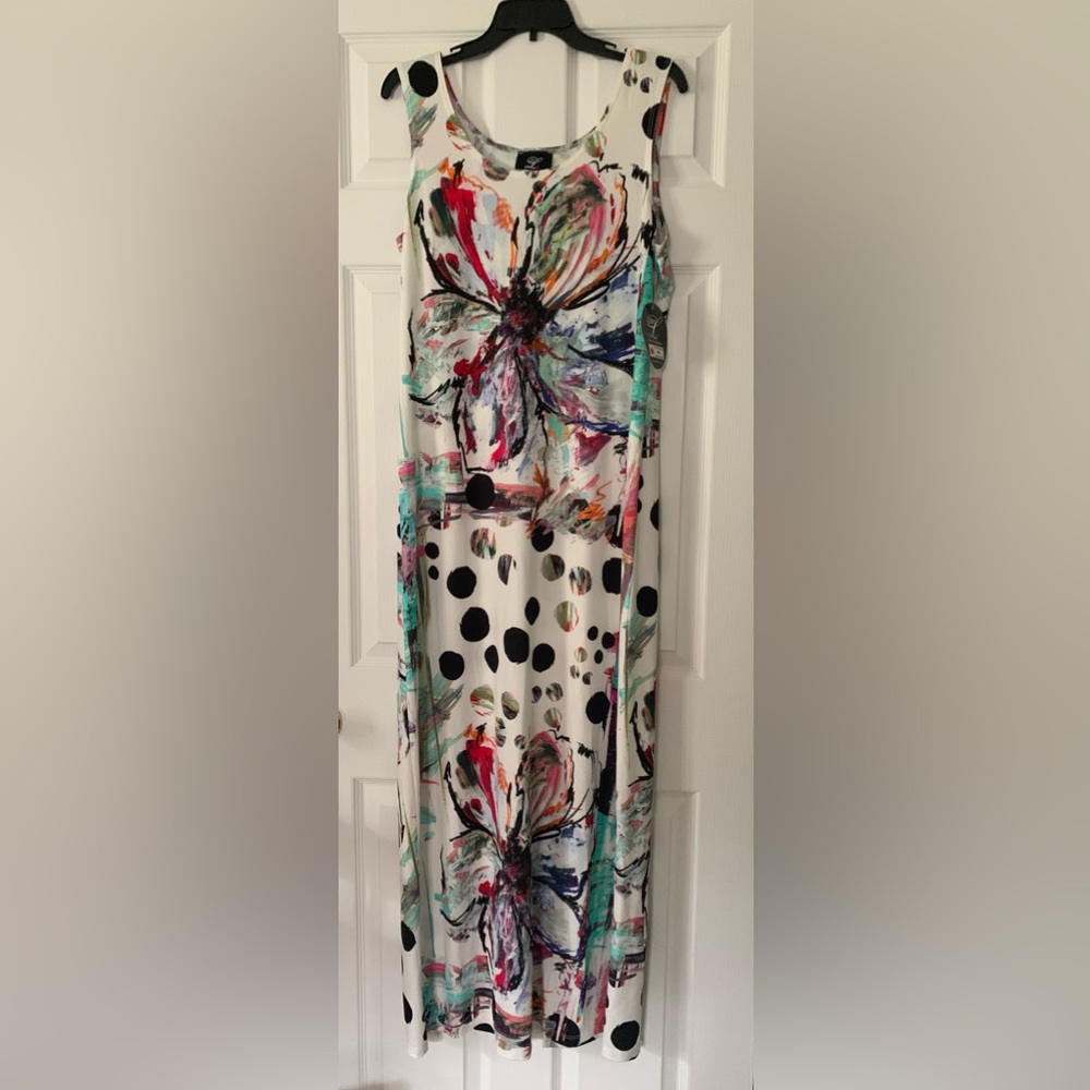 Libra Women's Maxi Long Dress Splash Multi Color Abstract Design Size Large New